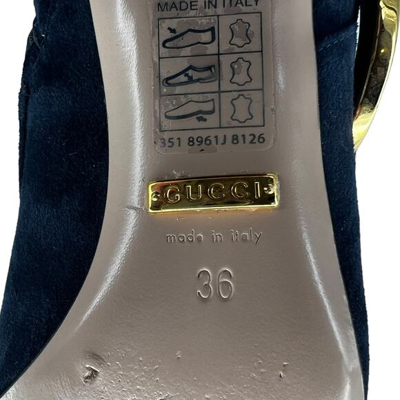 Gucci Blondie Block Heel Booties in Blue Suede - Picture 13 of 14